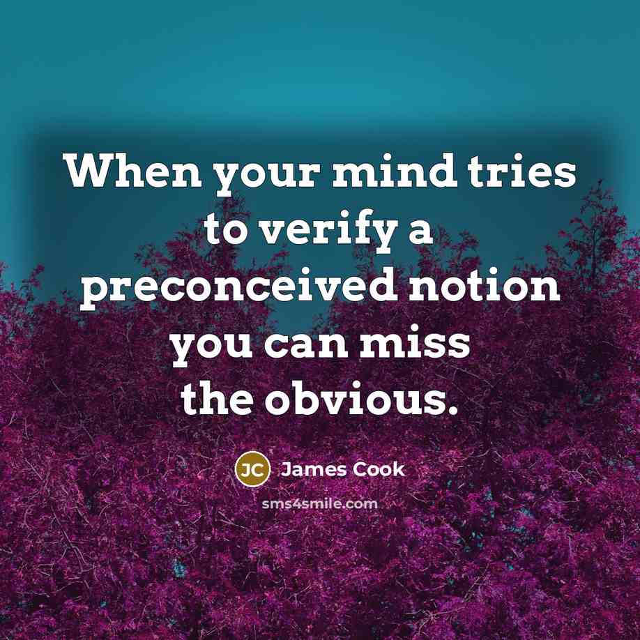 “When your mind tries to verify a preconceived notion you can miss the obvious.” quote by James Cook