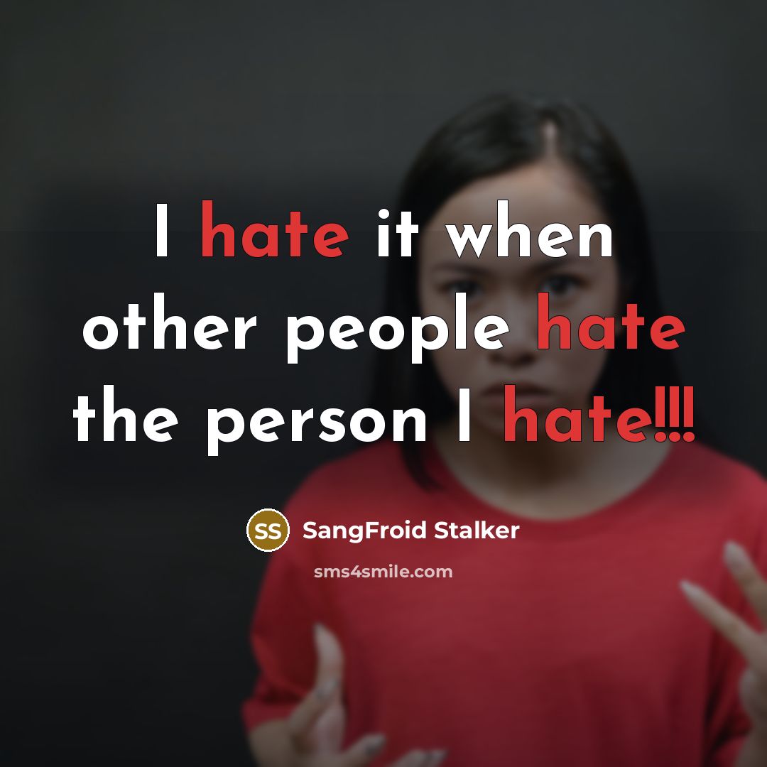 “I hate it when other people hate the person I hate!!!” quote by SangFroid Stalker