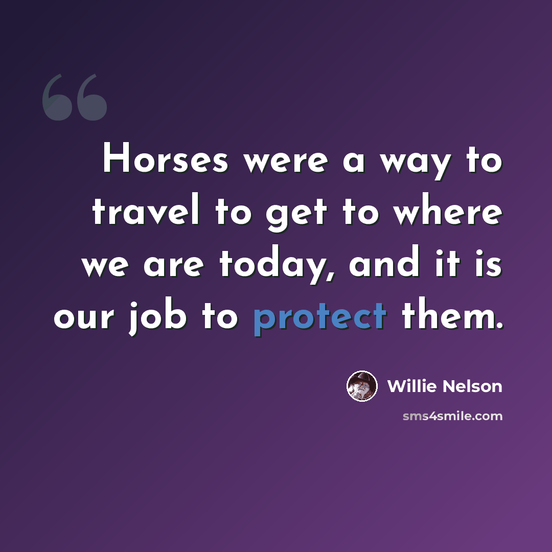 “Horses were a way to travel to get to where we are today, and it is our job to protect them.” quote by Willie Nelson