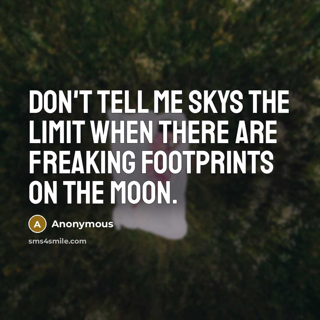 “Don't tell me skys the limit when there are freaking footprints on the moon.” quote by Anonymous
