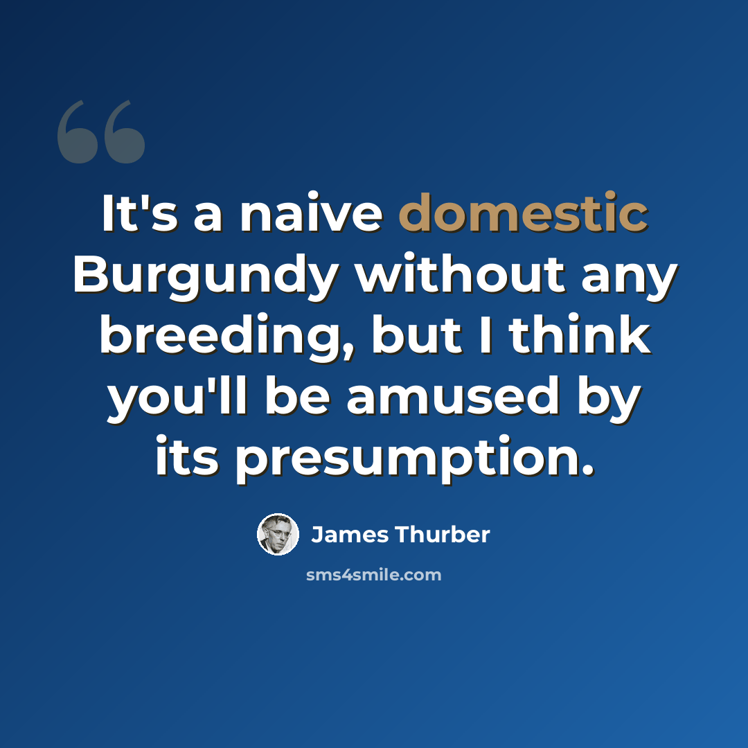“It's a naive domestic Burgundy without any breeding, but I think you'll be amused by its presumption.” quote by James Thurber