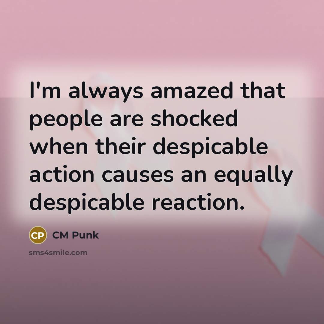 “I'm always amazed that people are shocked when their despicable action causes an equally despicable reaction.” quote by CM Punk
