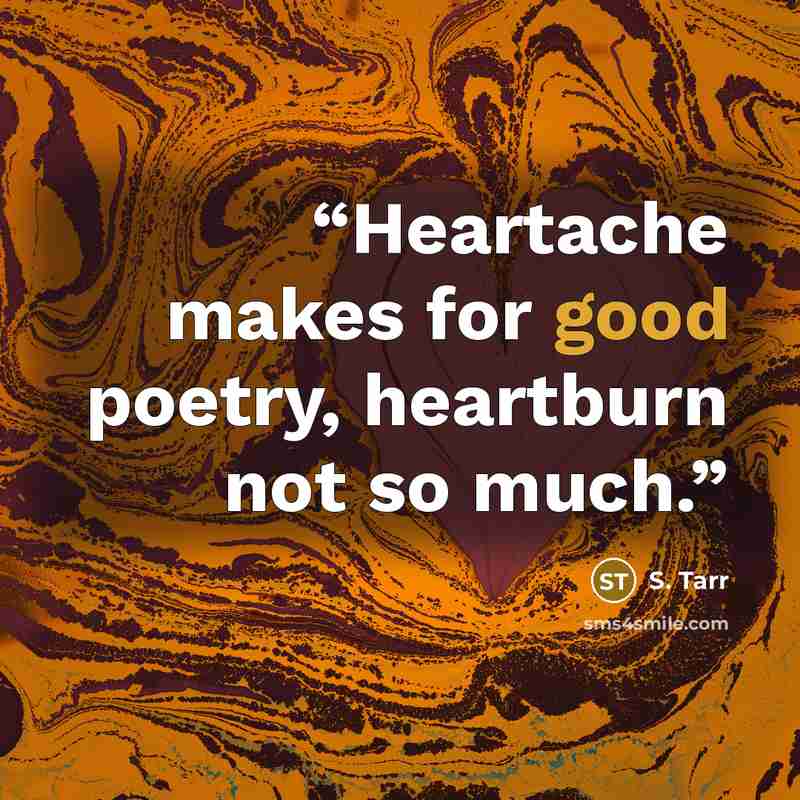 “Heartache makes for good poetry, heartburn not so much.” quote by S. Tarr