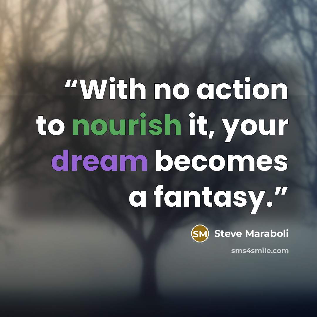“With no action to nourish it, your dream becomes a fantasy.” quote by Steve Maraboli