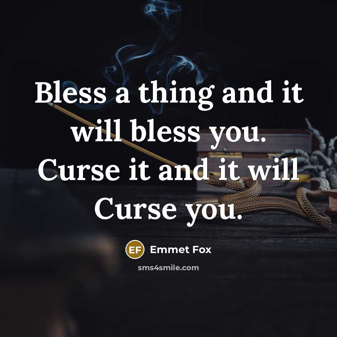 “Bless a thing and it will bless you. Curse it and it will Curse you.” quote by Emmet Fox