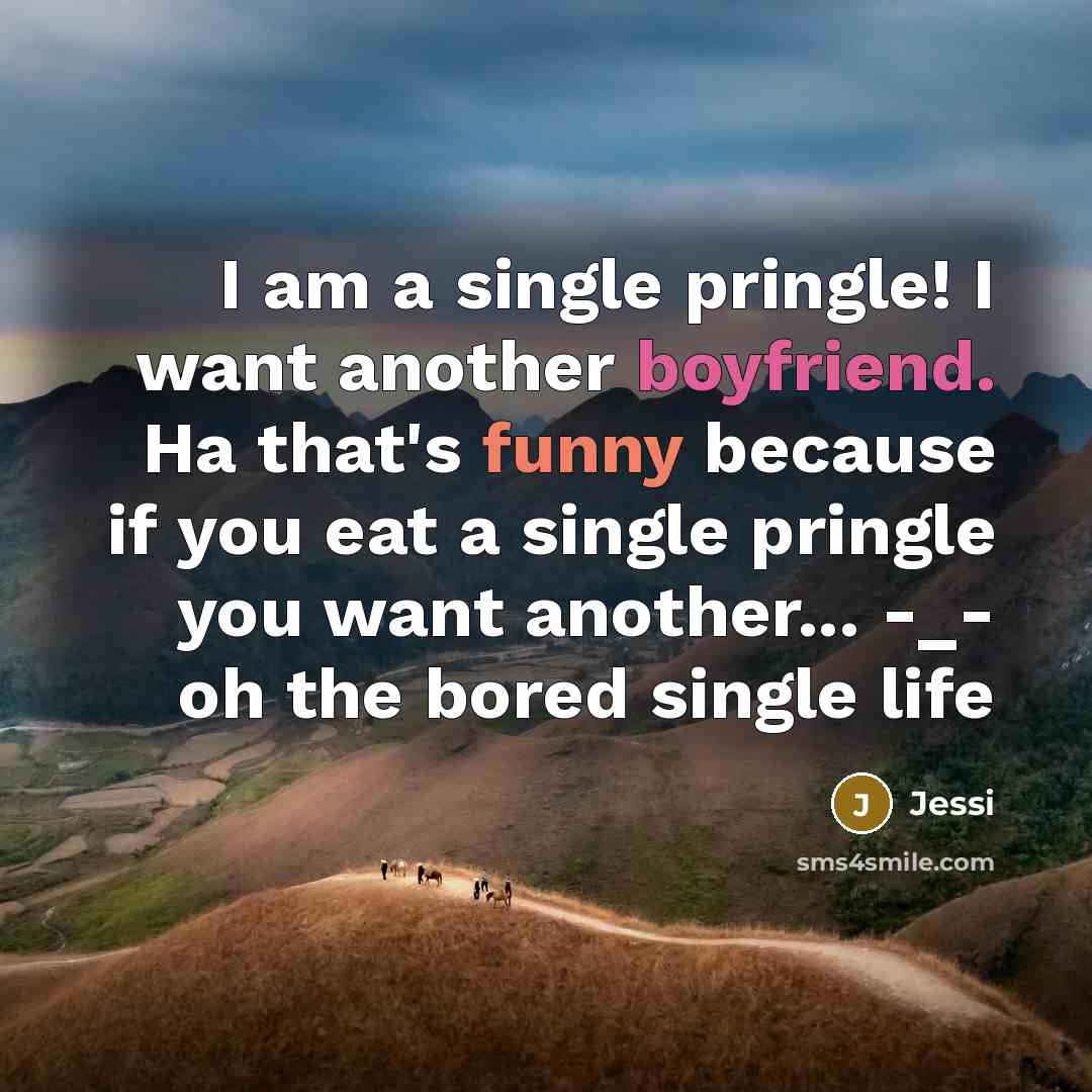 “I am a single pringle! I want another boyfriend. Ha that's funny because if you eat a single pringle you want another... -_- oh the bored single life” quote by Jessi