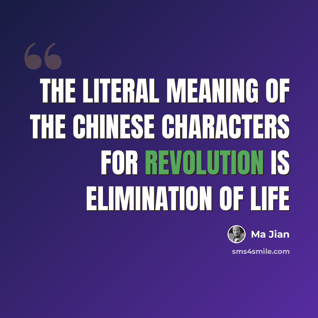 “The literal meaning of the Chinese characters for revolution is elimination of life” quote by Ma Jian