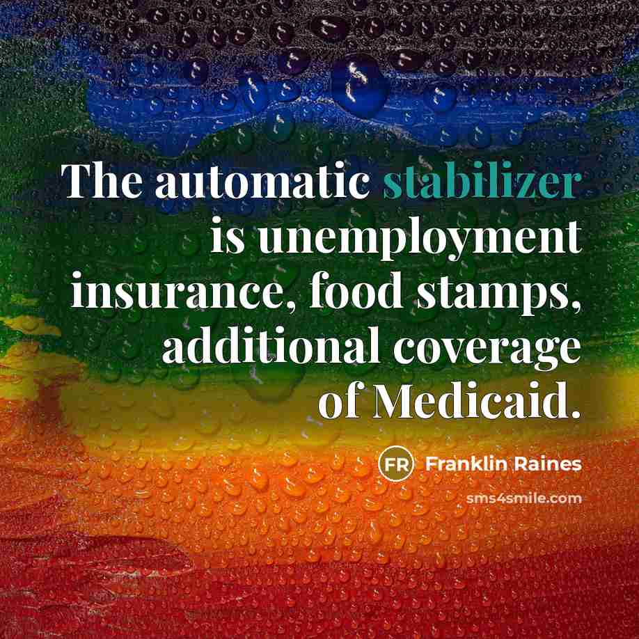 “The automatic stabilizer is unemployment insurance, food stamps, additional coverage of Medicaid.” quote by Franklin Raines