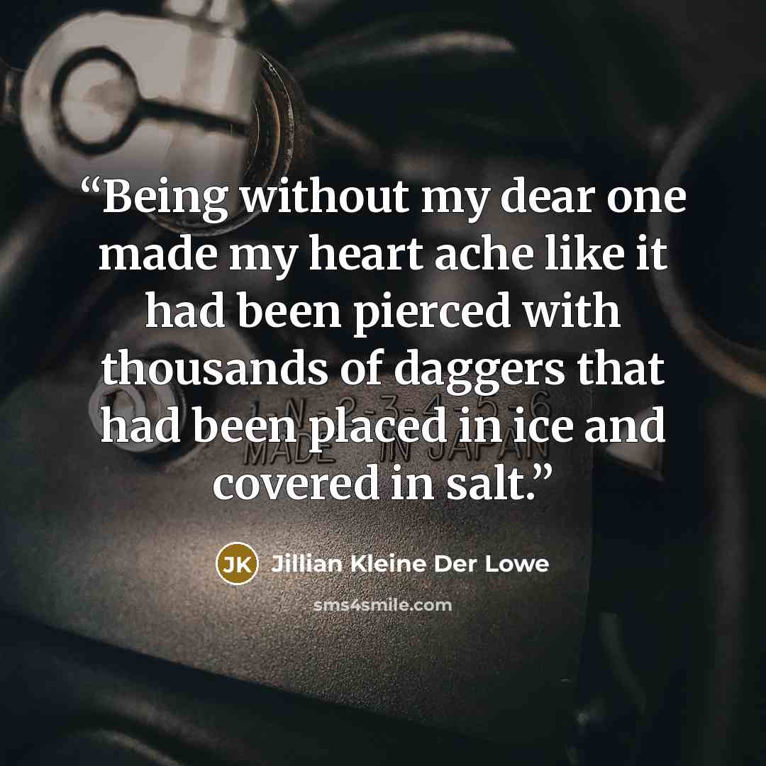 “Being without my dear one made my heart ache like it had been pierced with thousands of daggers that had been placed in ice and covered in salt.” quote by Jillian Kleine Der Lowe
