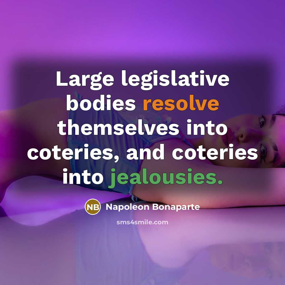 “Large legislative bodies resolve themselves into coteries, and coteries into jealousies.” quote by Napoleon Bonaparte