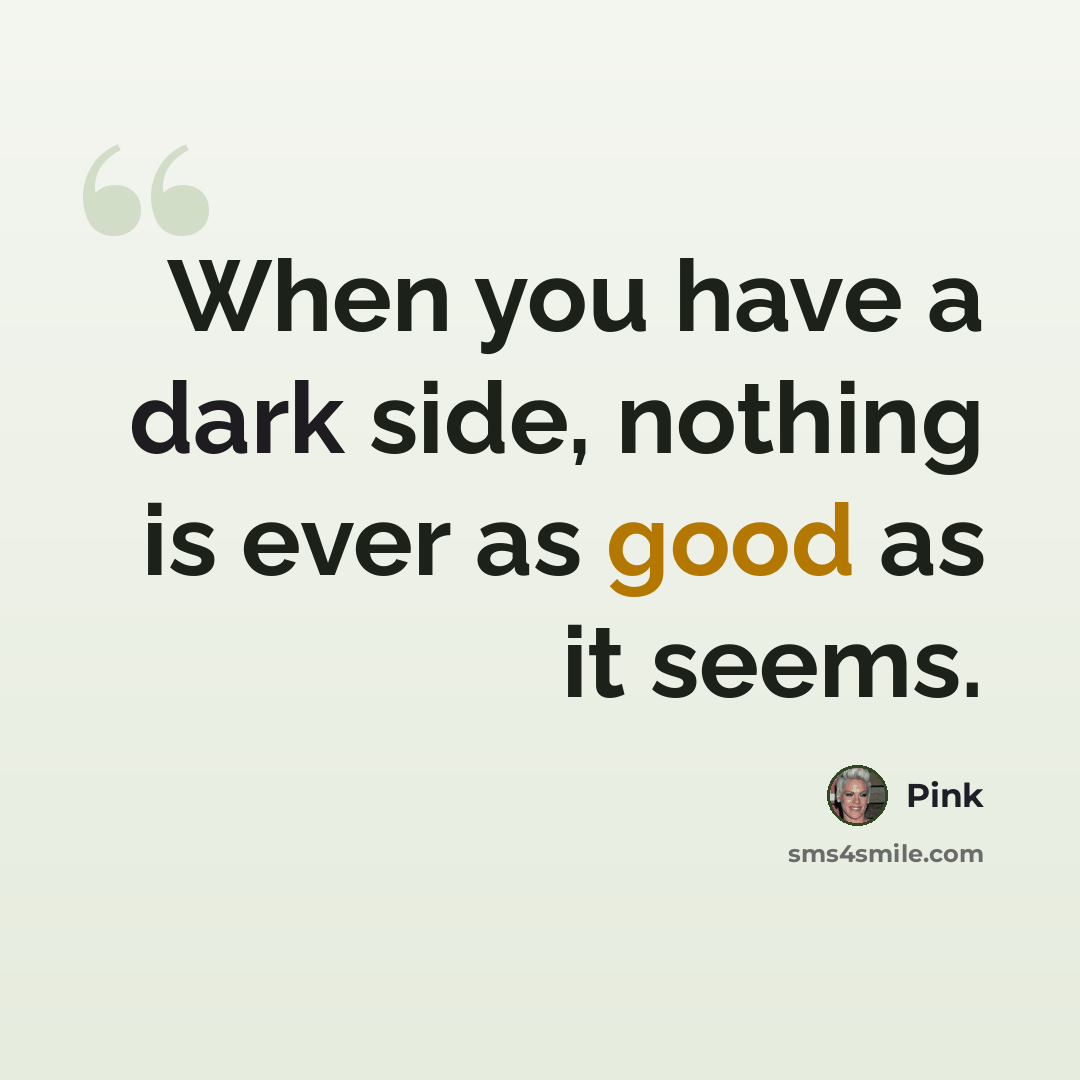 “When you have a dark side, nothing is ever as good as it seems.” quote by Pink