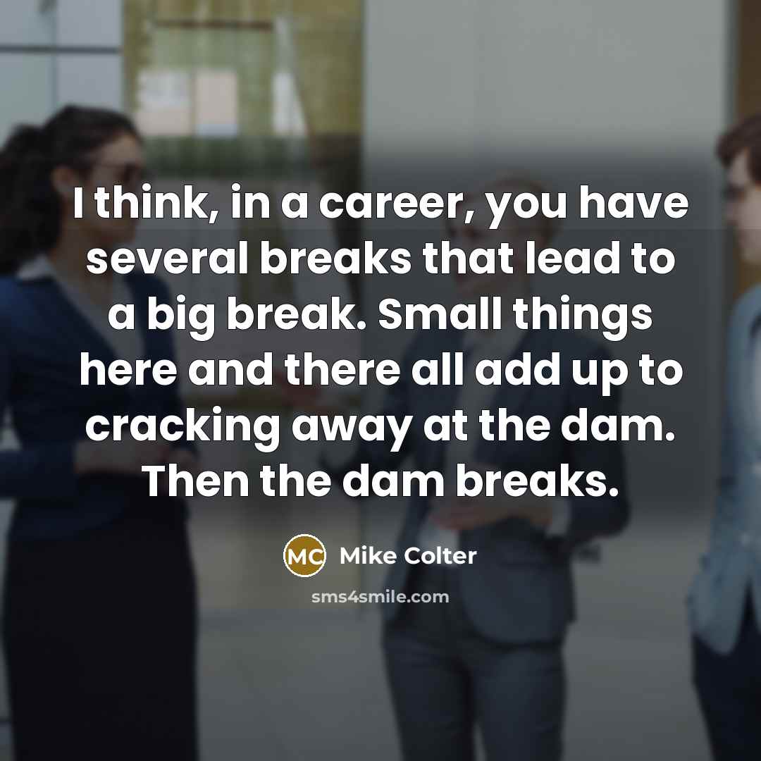 “I think, in a career, you have several breaks that lead to a big break. Small things here and there all add up to cracking away at the dam. Then the dam breaks.” quote by Mike Colter