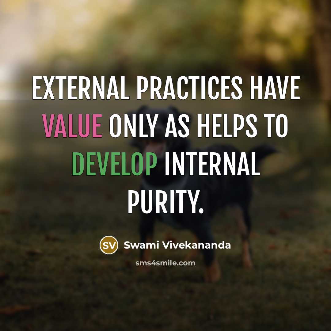 “External practices have value only as helps to develop internal purity.” quote by Swami Vivekananda