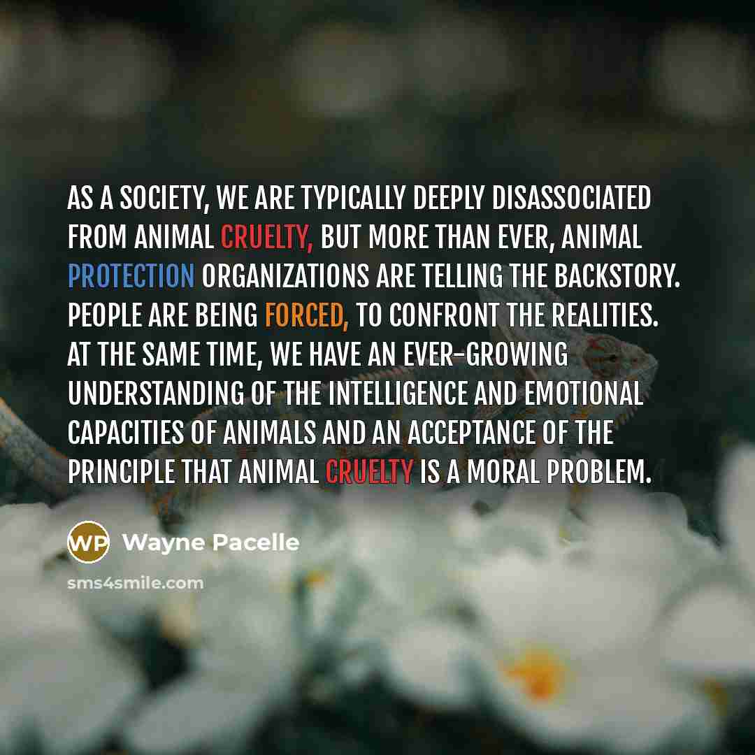 “As a society, we are typically deeply disassociated from animal cruelty, but more than ever, animal protection organizations are telling the backstory. People are being forced, to confront the realities. At the same time, we have an ever-growing understanding of the intelligence and emotional…” quote by Wayne Pacelle