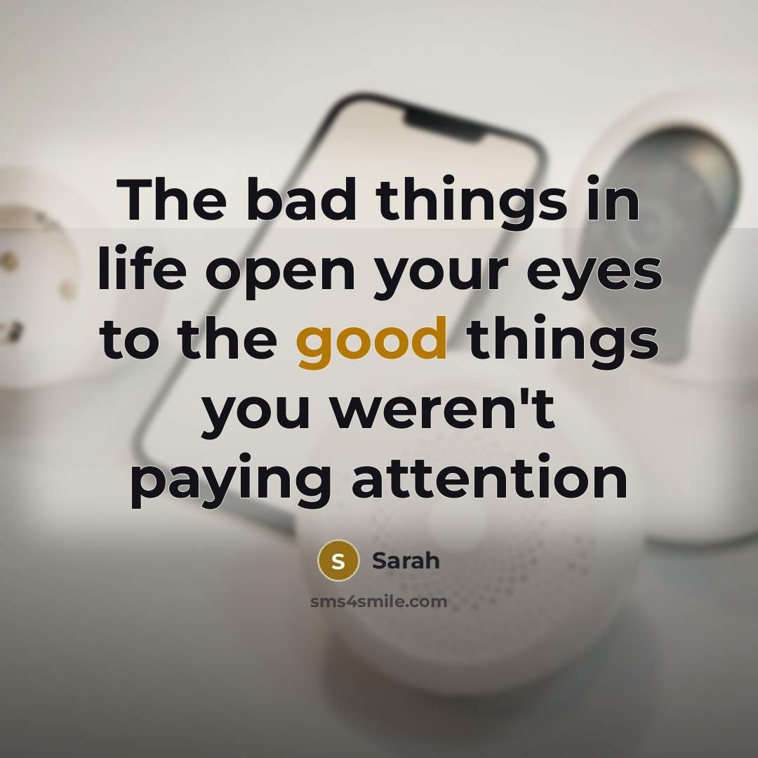 “The bad things in life open your eyes to the good things you weren't paying attention” quote by Sarah