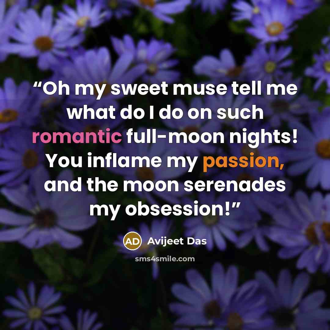 “Oh my sweet muse tell me what do I do on such romantic full-moon nights! You inflame my passion, and the moon serenades my obsession!” quote by Avijeet Das