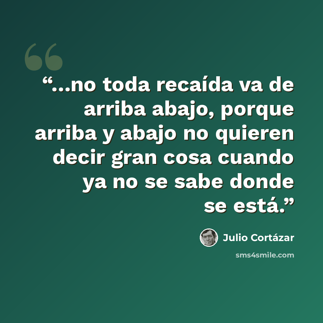 “…no toda recaída va de arriba abajo, porque arriba y abajo no quieren decir gran cosa cuando ya no se sabe donde se está.” quote by Julio Cortázar