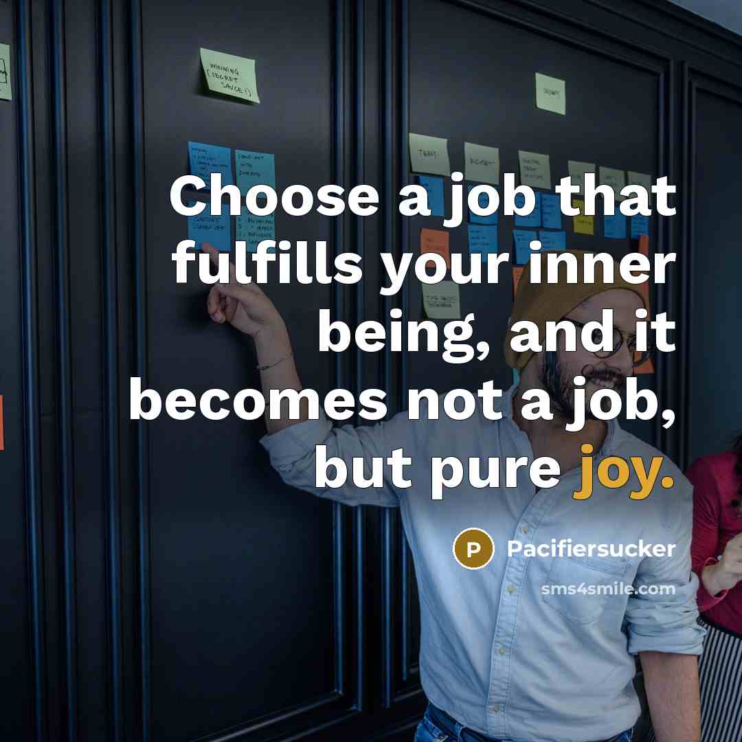 “Choose a job that fulfills your inner being, and it becomes not a job, but pure joy.” quote by Pacifiersucker