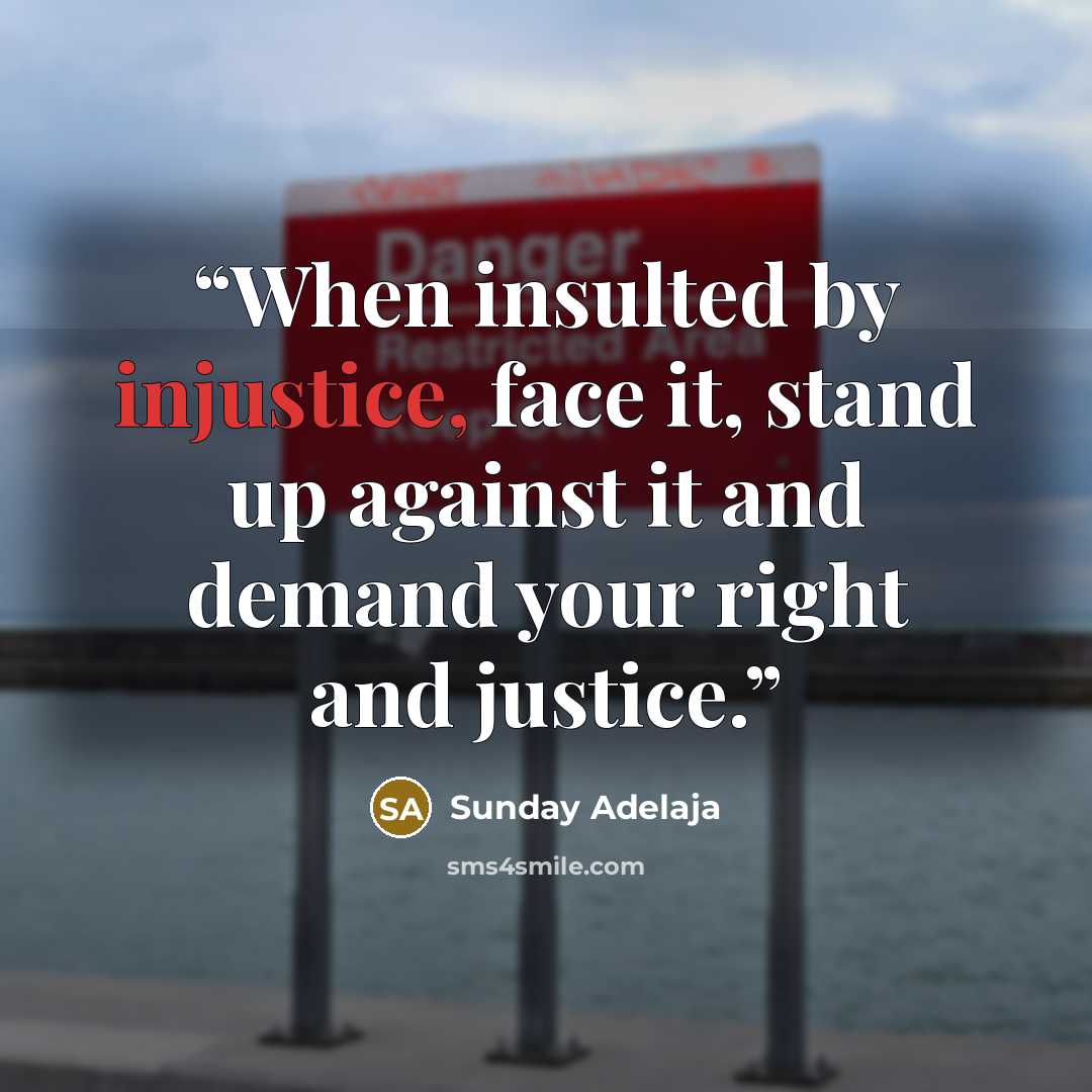 “When insulted by injustice, face it, stand up against it and demand your right and justice.” quote by Sunday Adelaja