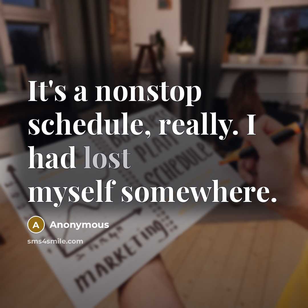 “It's a nonstop schedule, really. I had lost myself somewhere.” quote by Anonymous