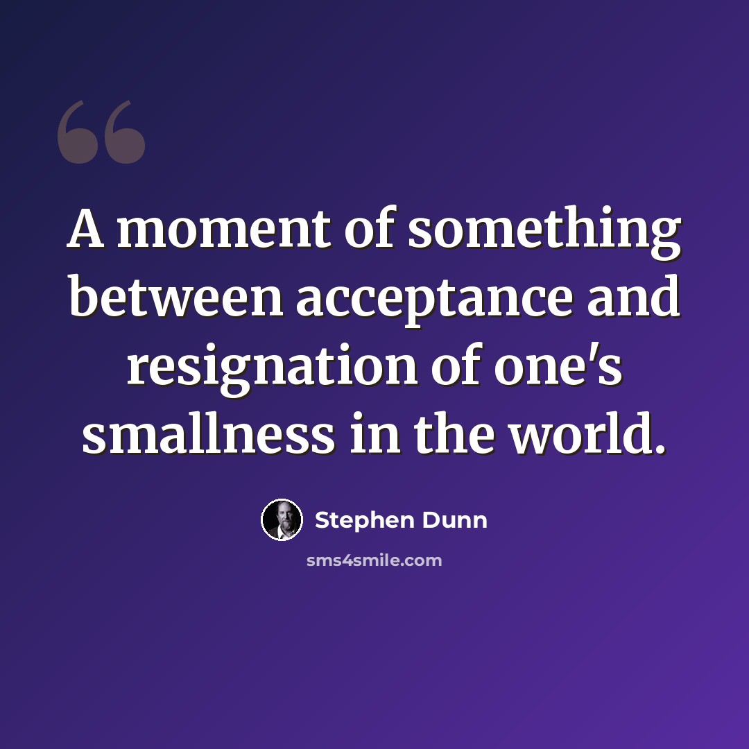 “A moment of something between acceptance and resignation of one's smallness in the world.” quote by Stephen Dunn