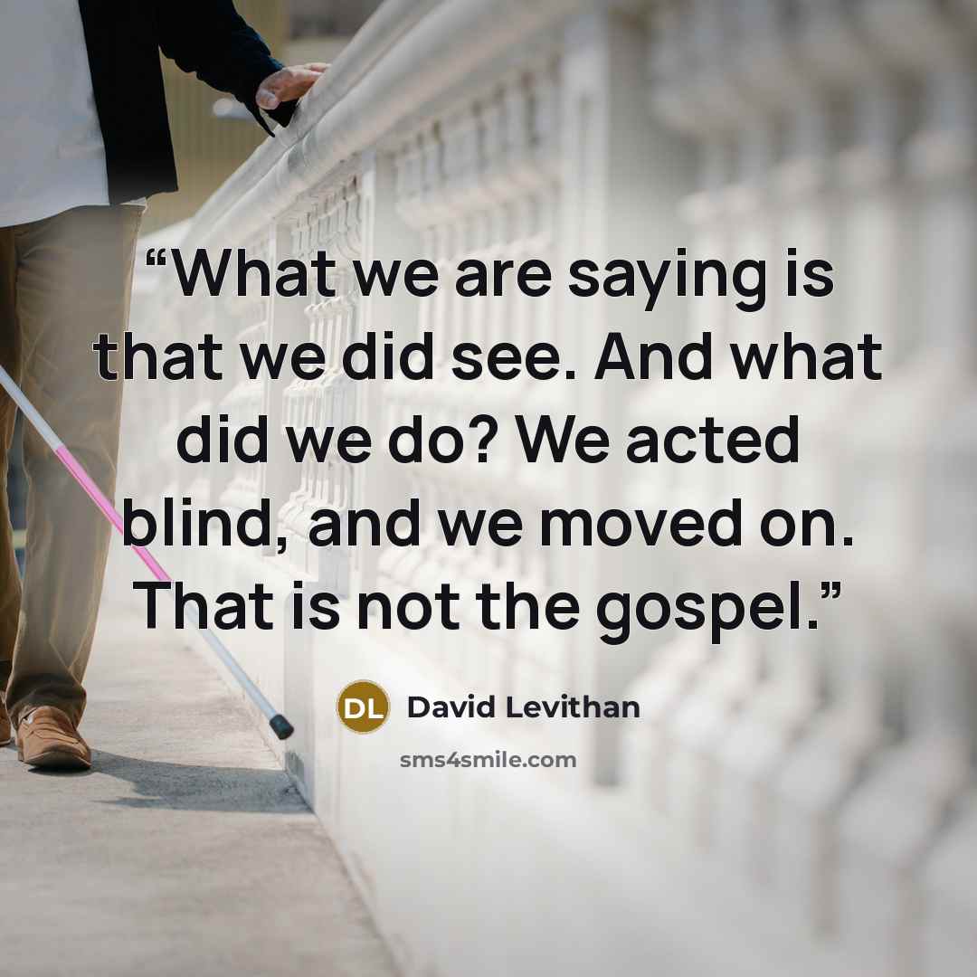 “What we are saying is that we did see. And what did we do? We acted blind, and we moved on. That is not the gospel.” quote by David Levithan