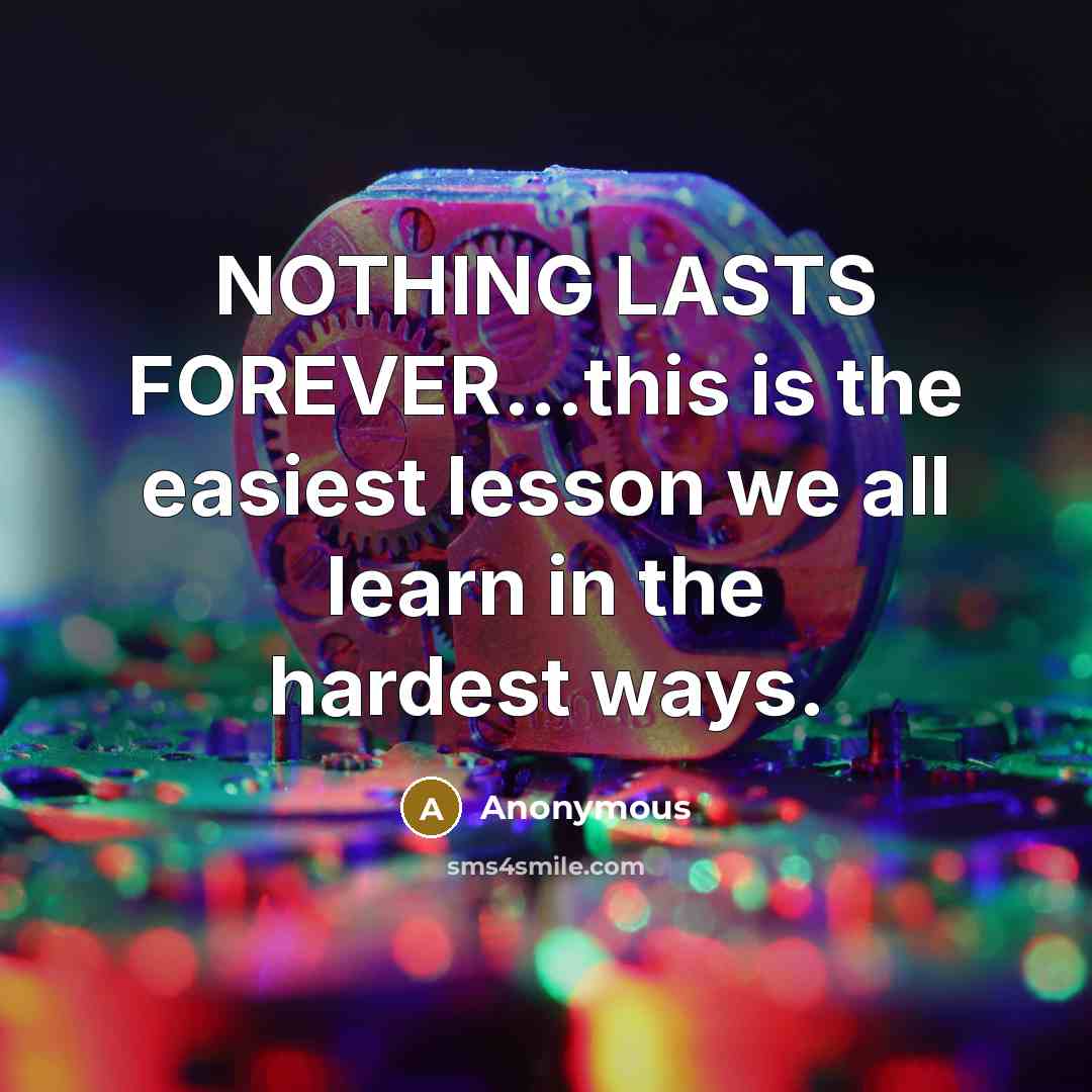 “NOTHING LASTS FOREVER...this is the easiest lesson we all learn in the hardest ways.” quote by Anonymous