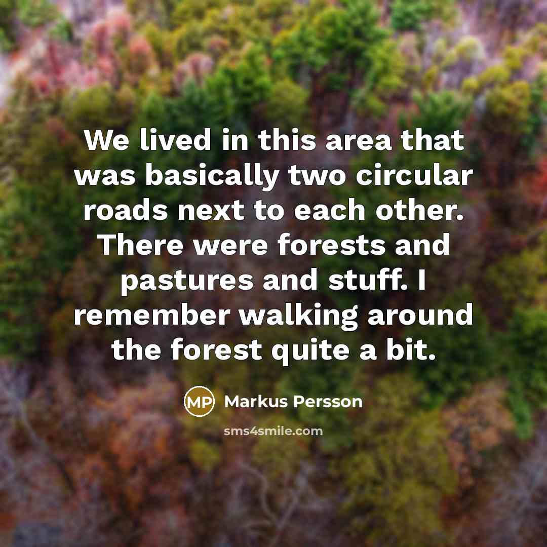 “We lived in this area that was basically two circular roads next to each other. There were forests and pastures and stuff. I remember walking around the forest quite a bit.” quote by Markus Persson