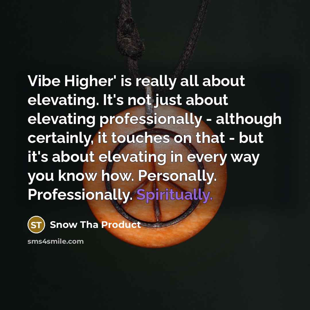 “Vibe Higher' is really all about elevating. It's not just about elevating professionally - although certainly, it touches on that - but it's about elevating in every way you know how. Personally. Professionally. Spiritually.” quote by Snow Tha Product