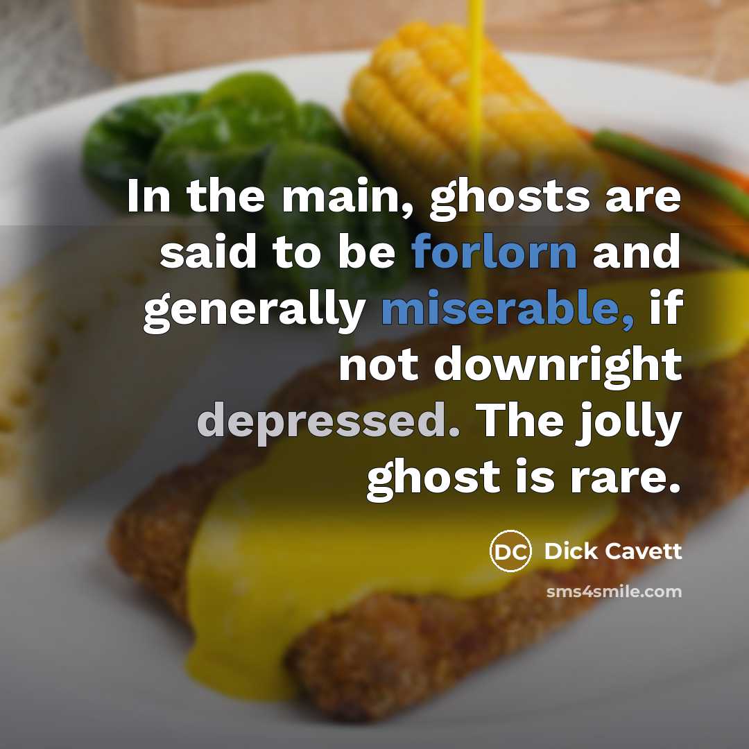 “In the main, ghosts are said to be forlorn and generally miserable, if not downright depressed. The jolly ghost is rare.” quote by Dick Cavett
