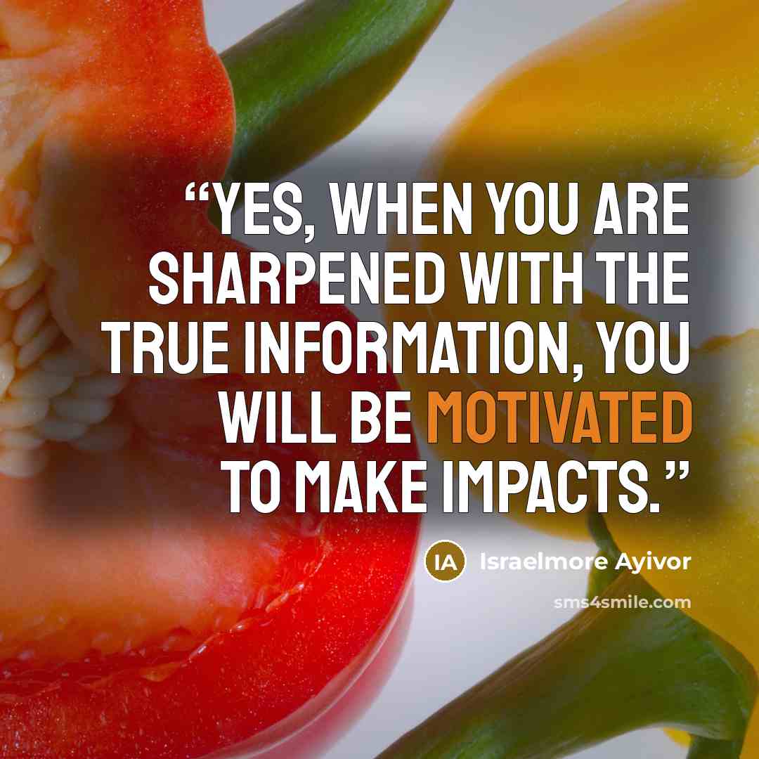 “Yes, when you are sharpened with the true information, you will be motivated to make impacts.” quote by Israelmore Ayivor