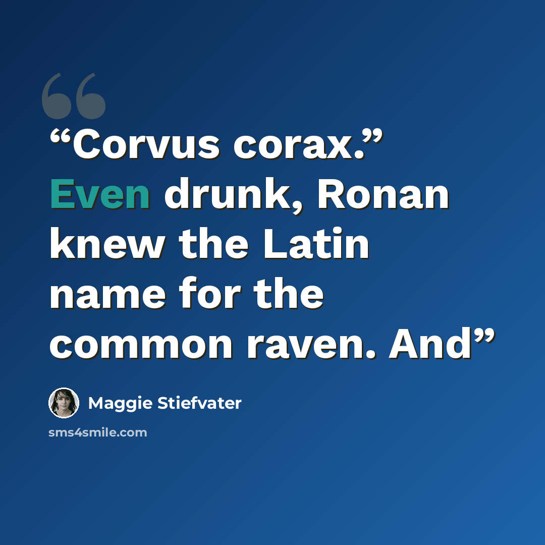 “Corvus corax.” Even drunk, Ronan knew the Latin name for the common raven. And” quote by Maggie Stiefvater