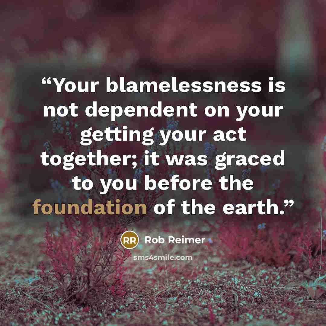 “Your blamelessness is not dependent on your getting your act together; it was graced to you before the foundation of the earth.” quote by Rob Reimer