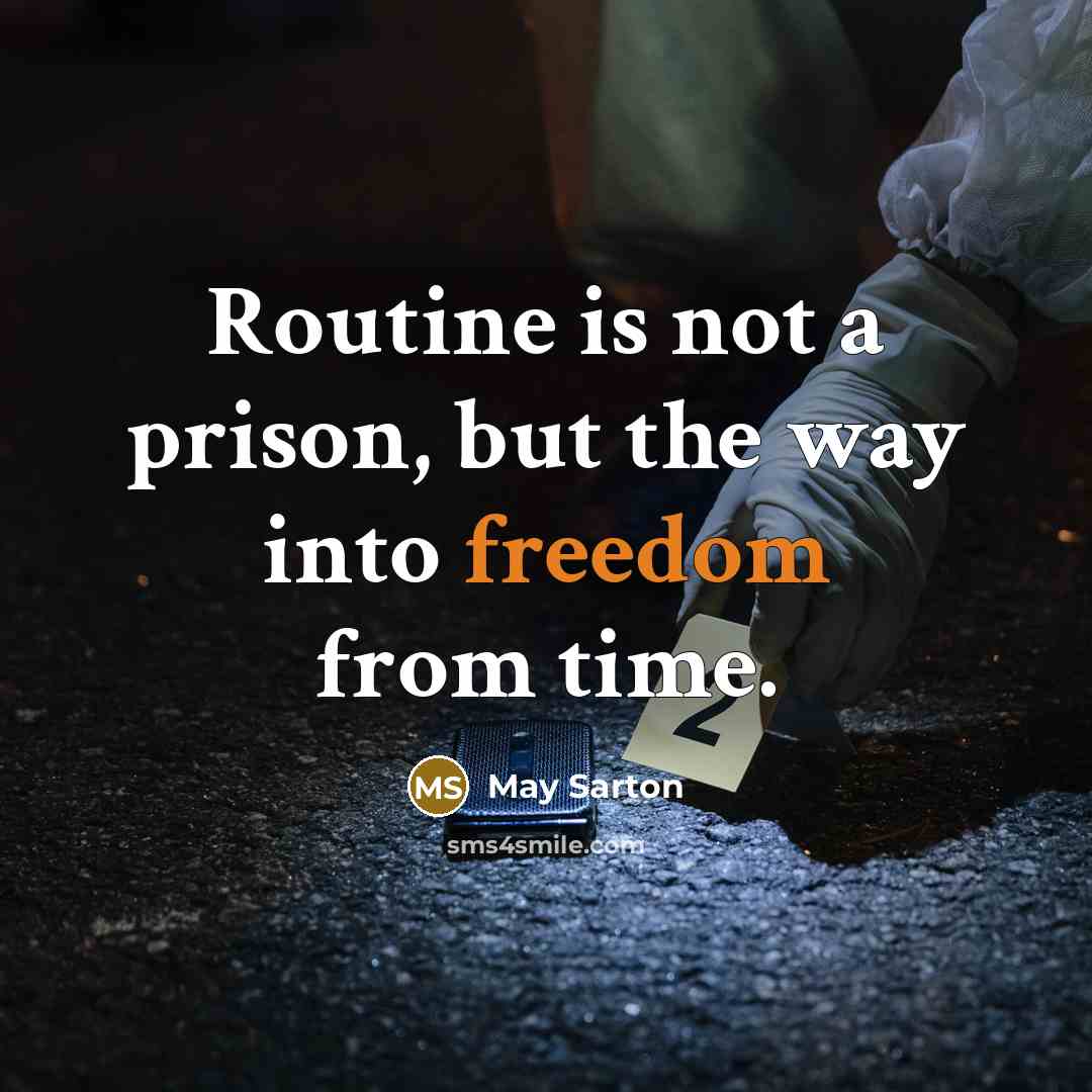 “Routine is not a prison, but the way into freedom from time.” quote by May Sarton