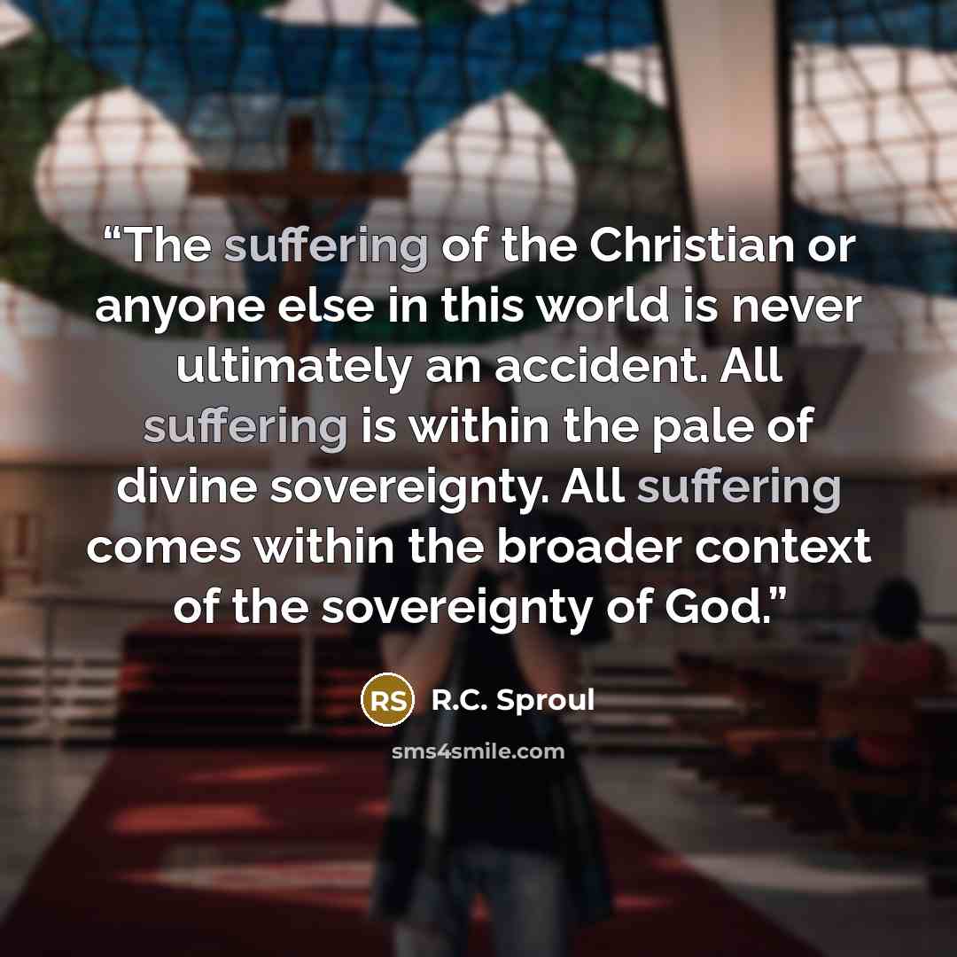“The suffering of the Christian or anyone else in this world is never ultimately an accident. All suffering is within the pale of divine sovereignty. All suffering comes within the broader context of the sovereignty of God.” quote by R.C. Sproul
