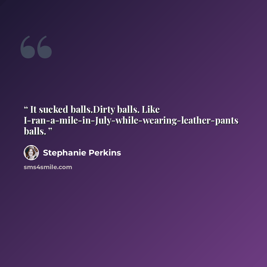 “It sucked balls.Dirty balls. Like I-ran-a-mile-in-July-while-wearing-leather-pants balls.” quote by Stephanie Perkins