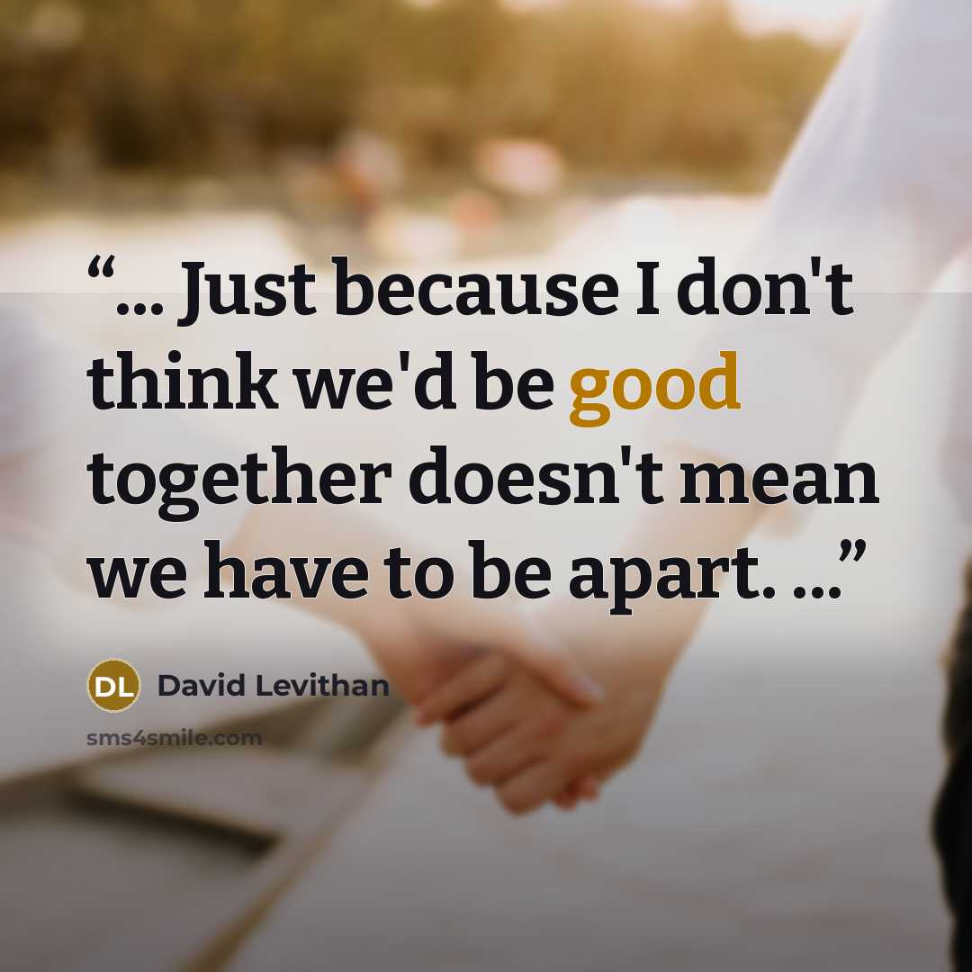 “... Just because I don't think we'd be good together doesn't mean we have to be apart. ...” quote by David Levithan