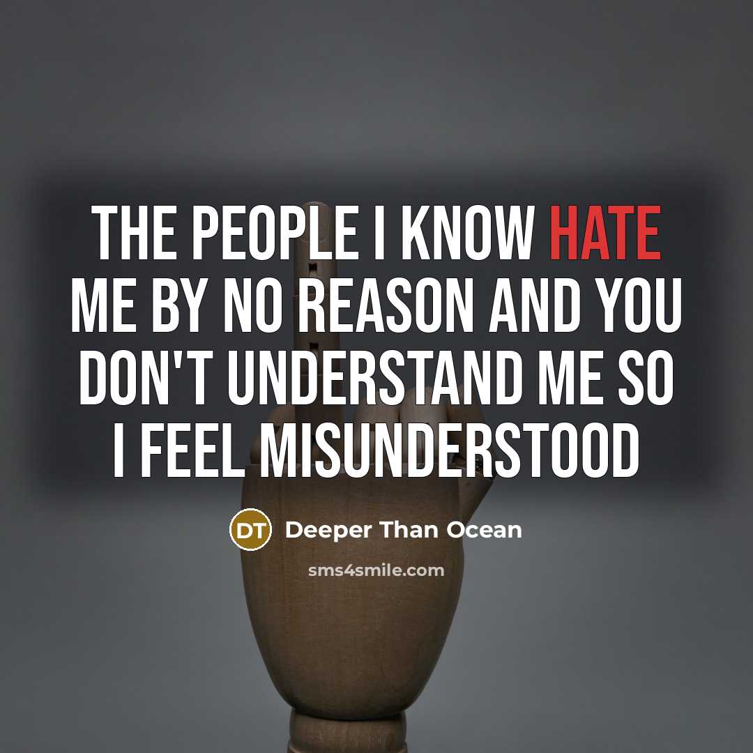 “The people I know hate me by no reason and you don't understand me so I feel misunderstood” quote by Deeper Than Ocean