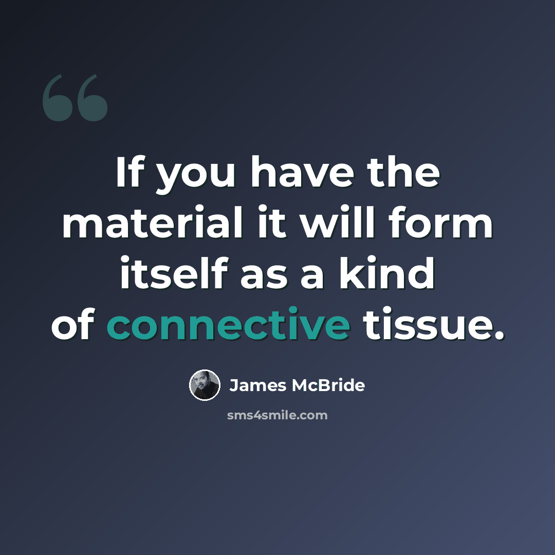 “If you have the material it will form itself as a kind of connective tissue.” quote by James McBride