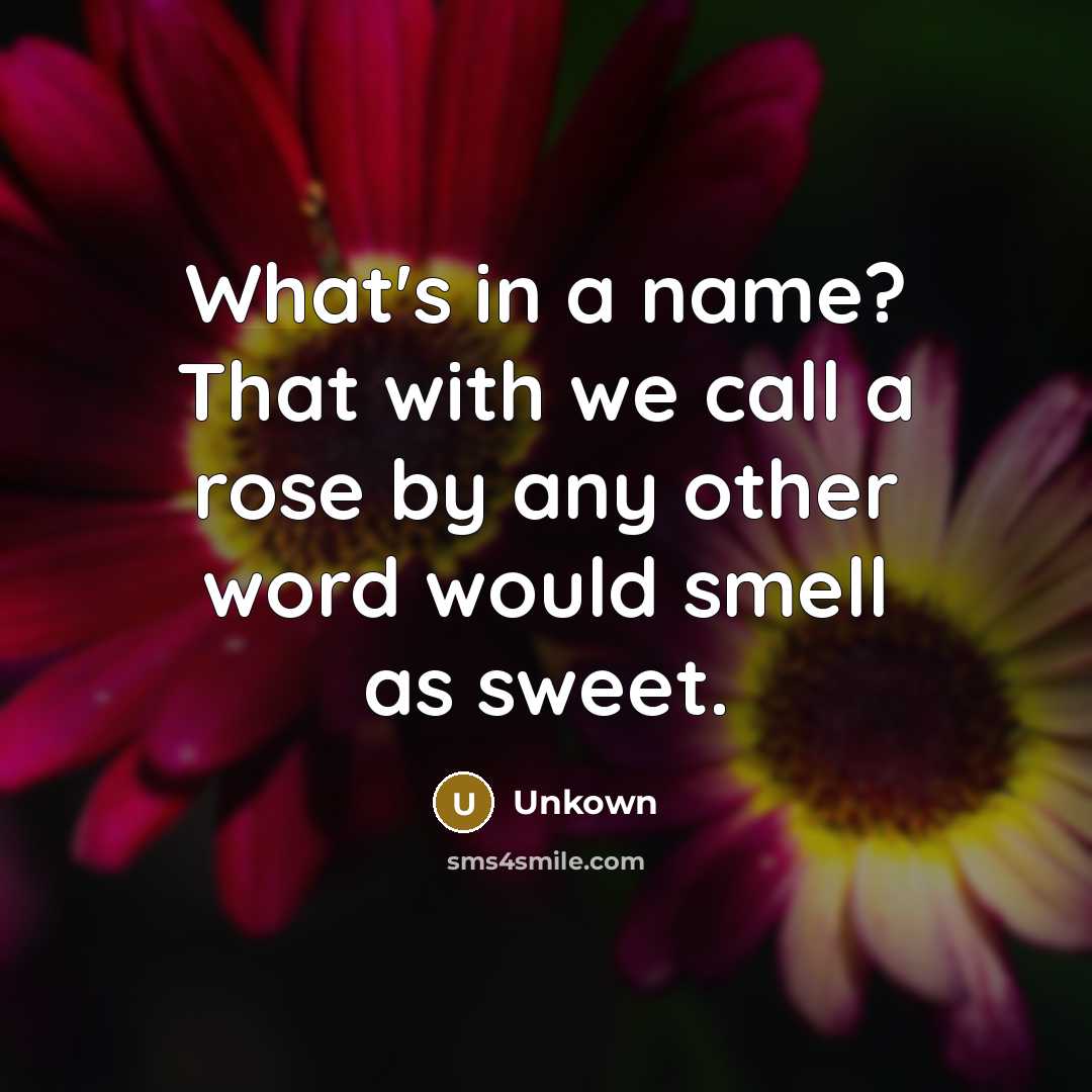 “What's in a name? That with we call a rose by any other word would smell as sweet.” quote by Unkown