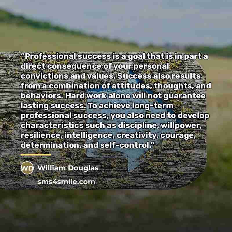 “Professional success is a goal that is in part a direct consequence of your personal convictions and values. Success also results from a combination of attitudes, thoughts, and behaviors. Hard work alone will not guarantee lasting success. To achieve long-term professional success, you also need…” quote by William Douglas