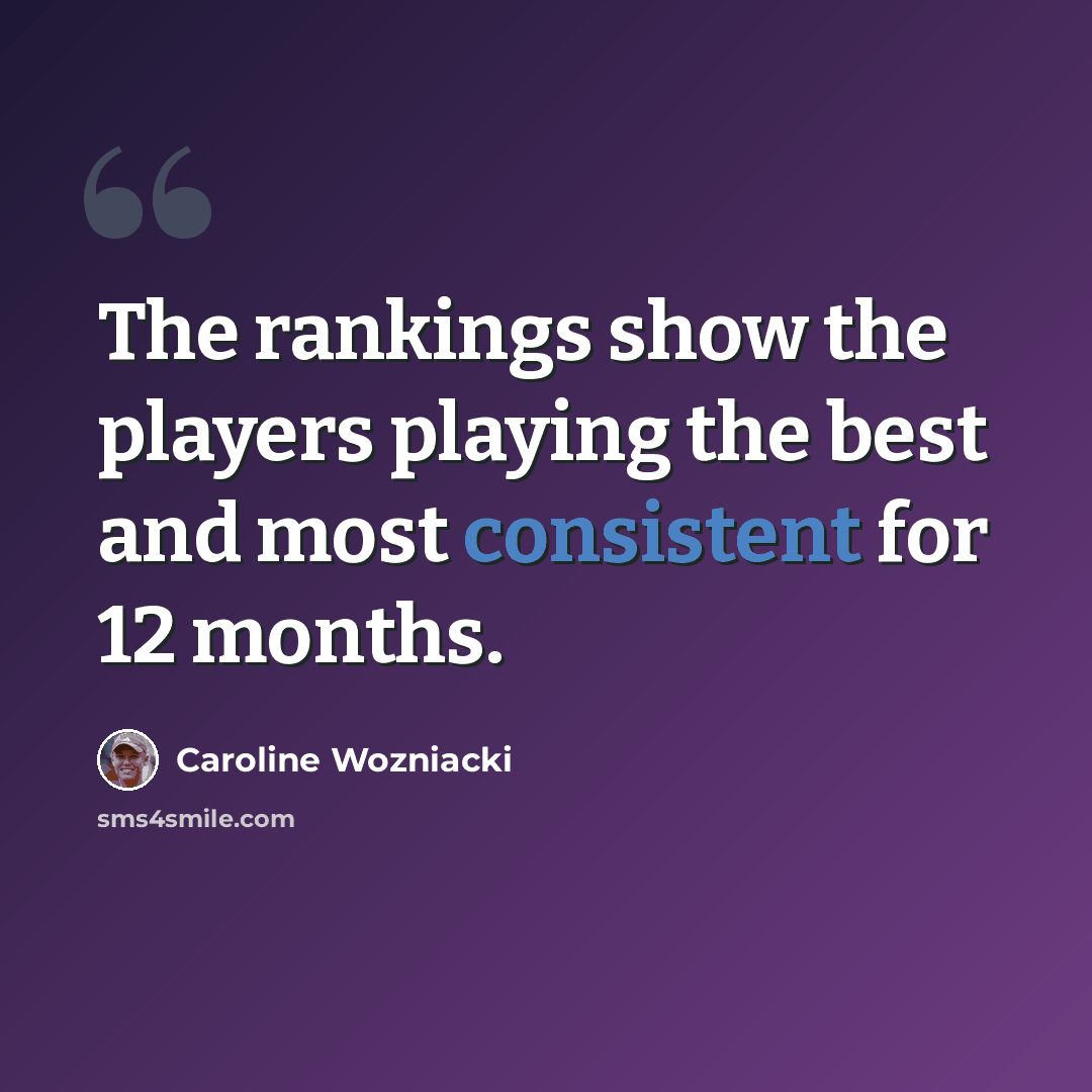 “The rankings show the players playing the best and most consistent for 12 months.” quote by Caroline Wozniacki