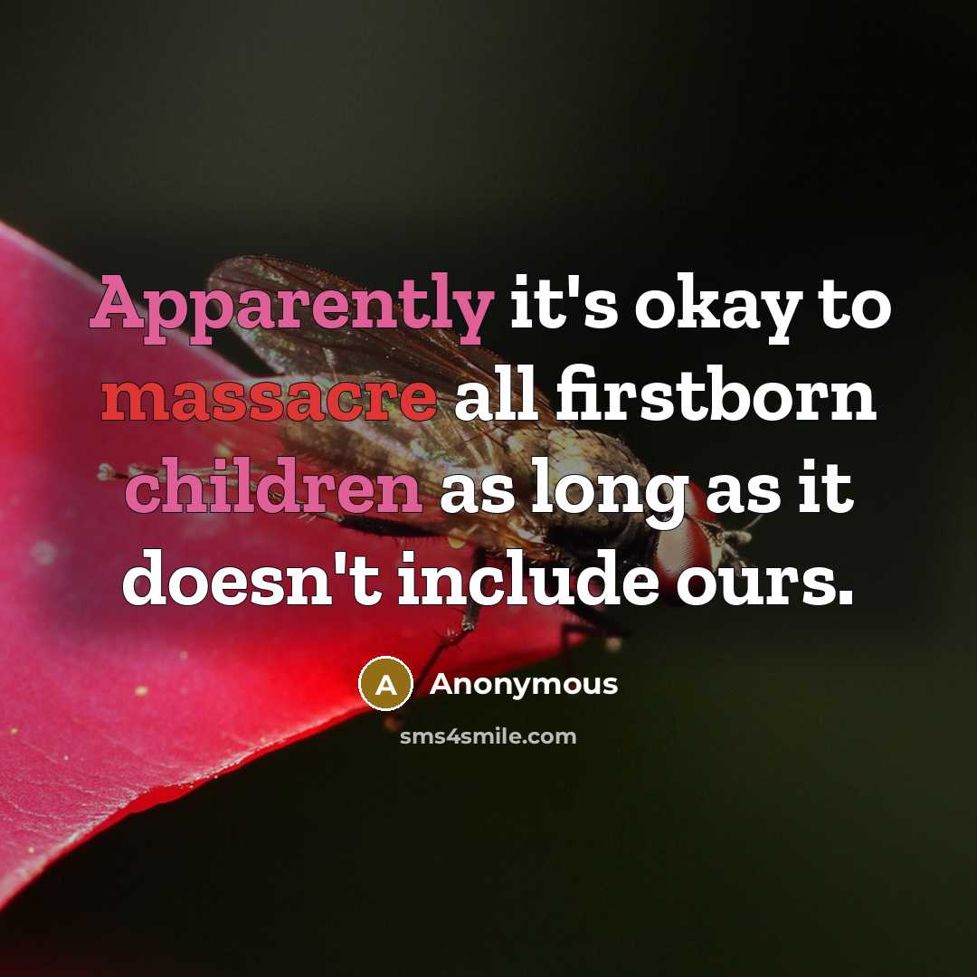 “Apparently it's okay to massacre all firstborn children as long as it doesn't include ours.” quote by Anonymous