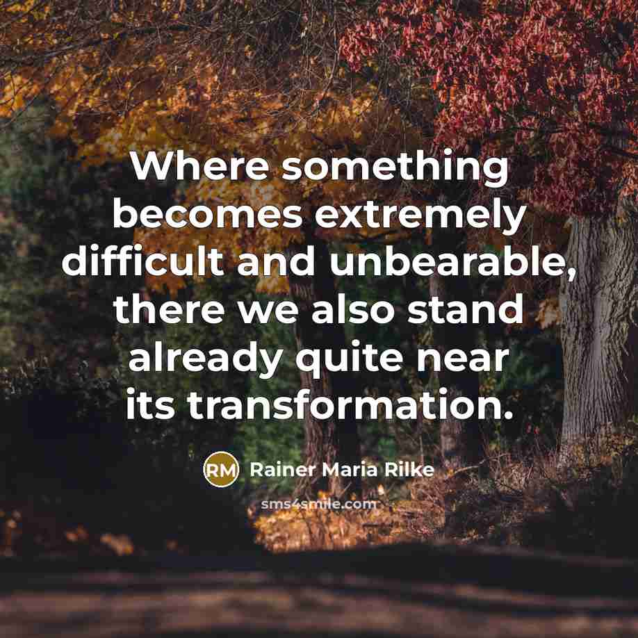 “Where something becomes extremely difficult and unbearable, there we also stand already quite near its transformation.” quote by Rainer Maria Rilke