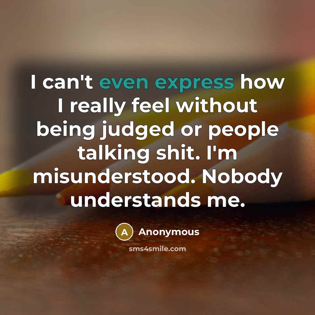 “I can't even express how I really feel without being judged or people talking shit. I'm misunderstood. Nobody understands me.” quote by Anonymous
