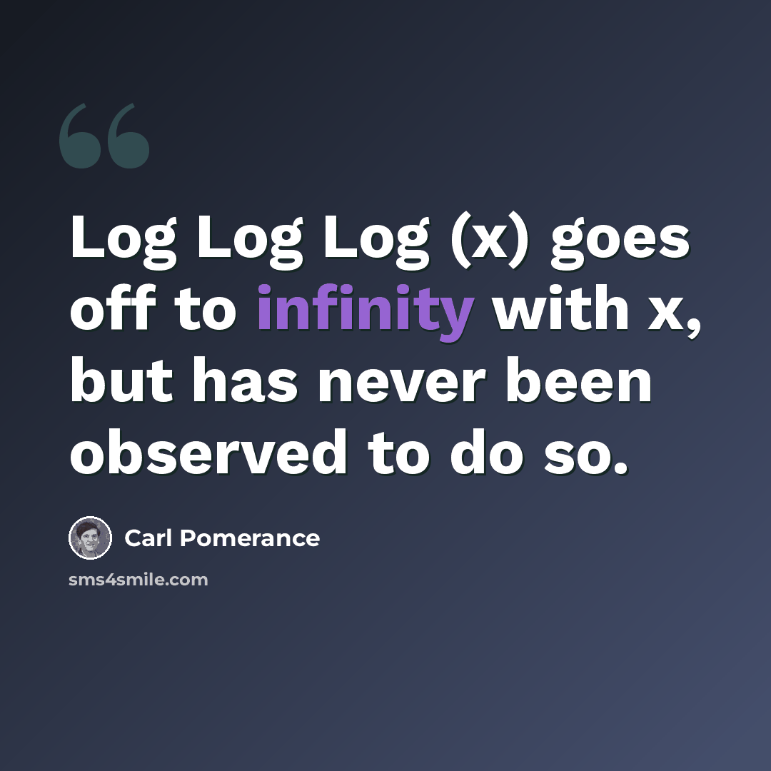 “Log Log Log (x) goes off to infinity with x, but has never been observed to do so.” quote by Carl Pomerance