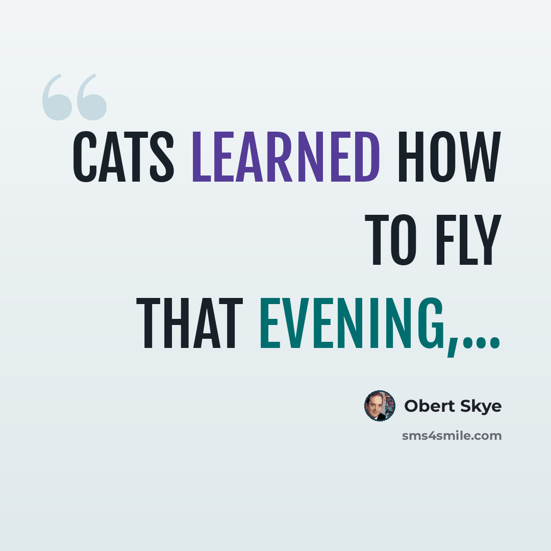 “Cats learned how to fly that evening,...” quote by Obert Skye