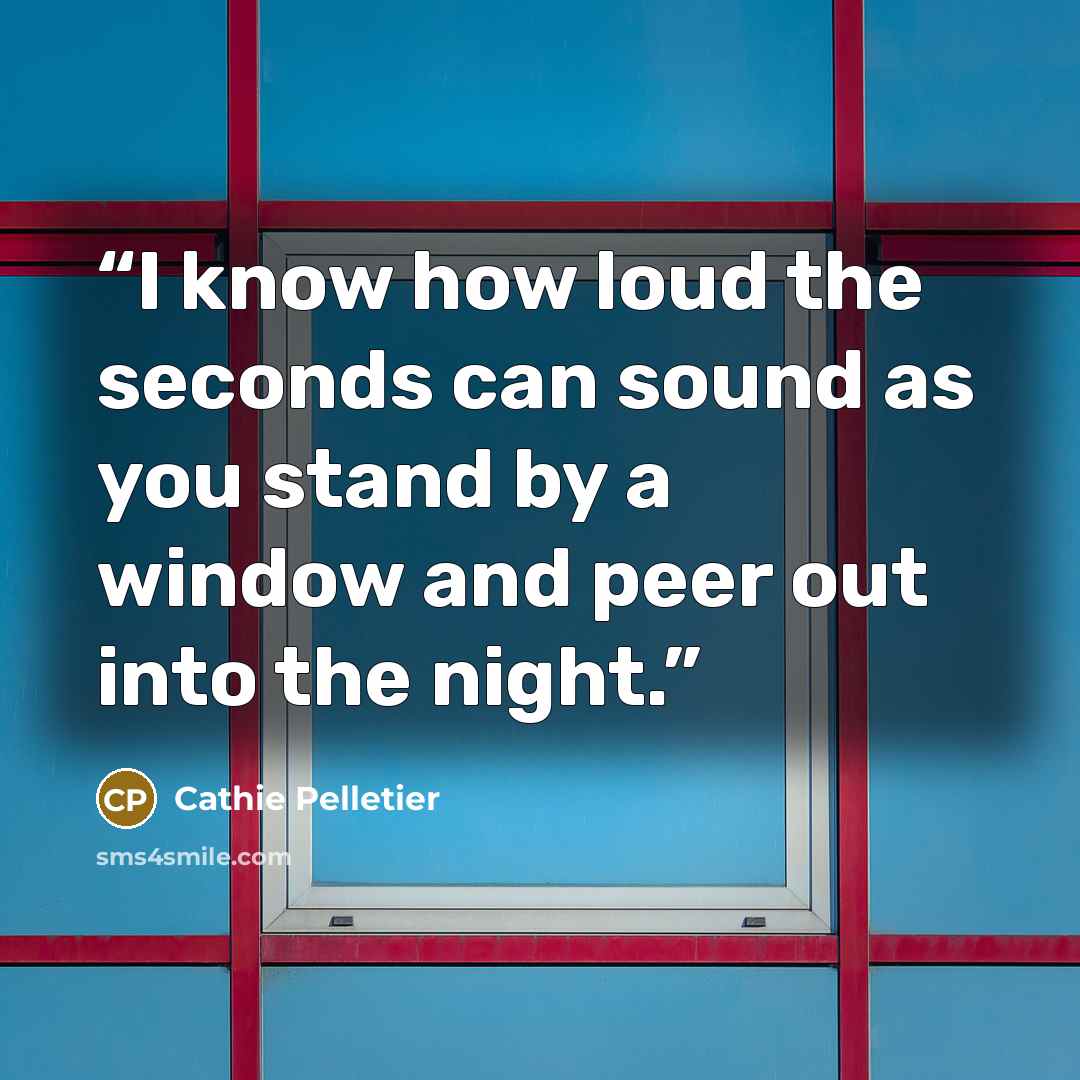 “I know how loud the seconds can sound as you stand by a window and peer out into the night.” quote by Cathie Pelletier