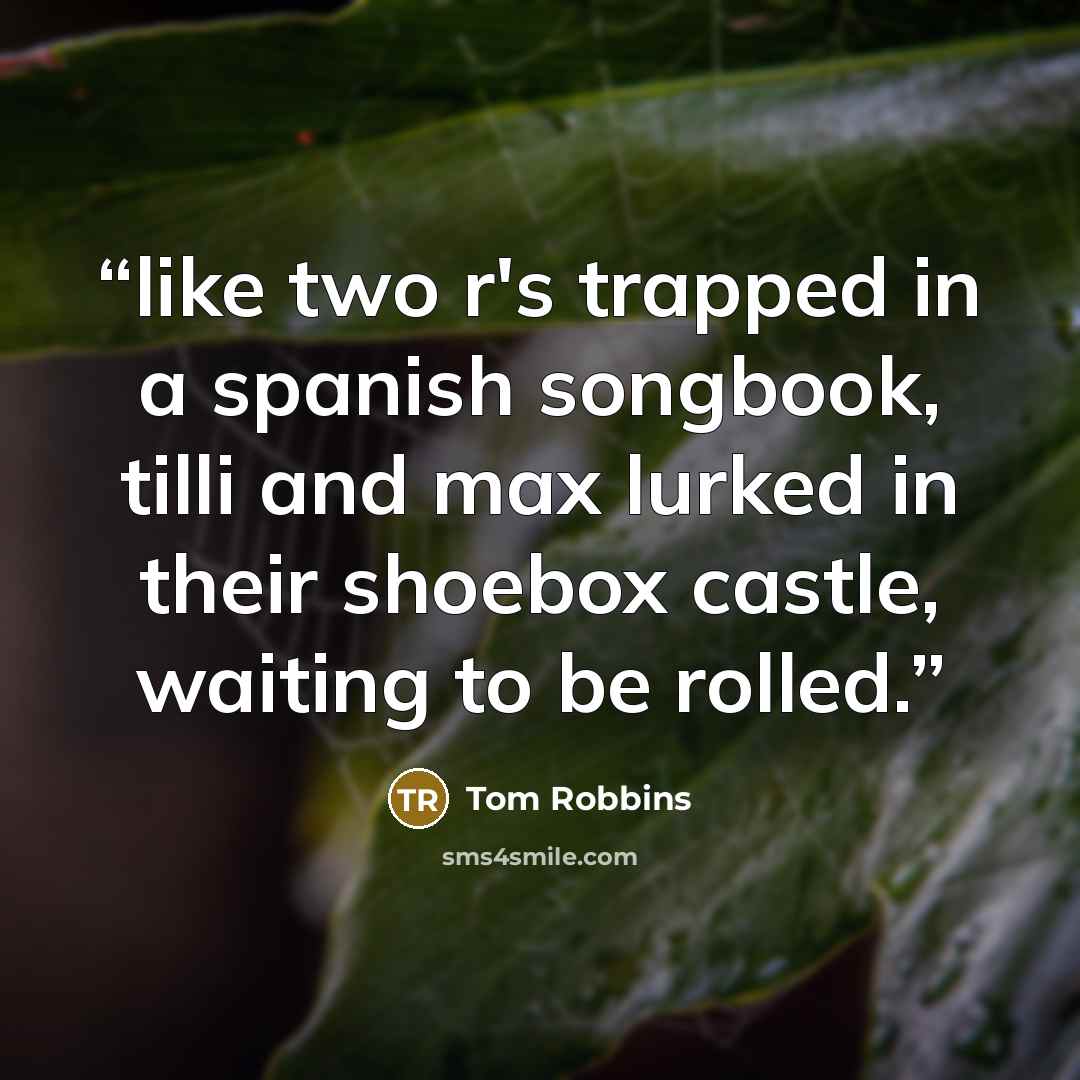 “like two r's trapped in a spanish songbook, tilli and max lurked in their shoebox castle, waiting to be rolled.” quote by Tom Robbins