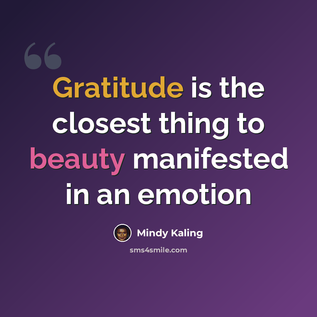 “Gratitude is the closest thing to beauty manifested in an emotion” quote by Mindy Kaling
